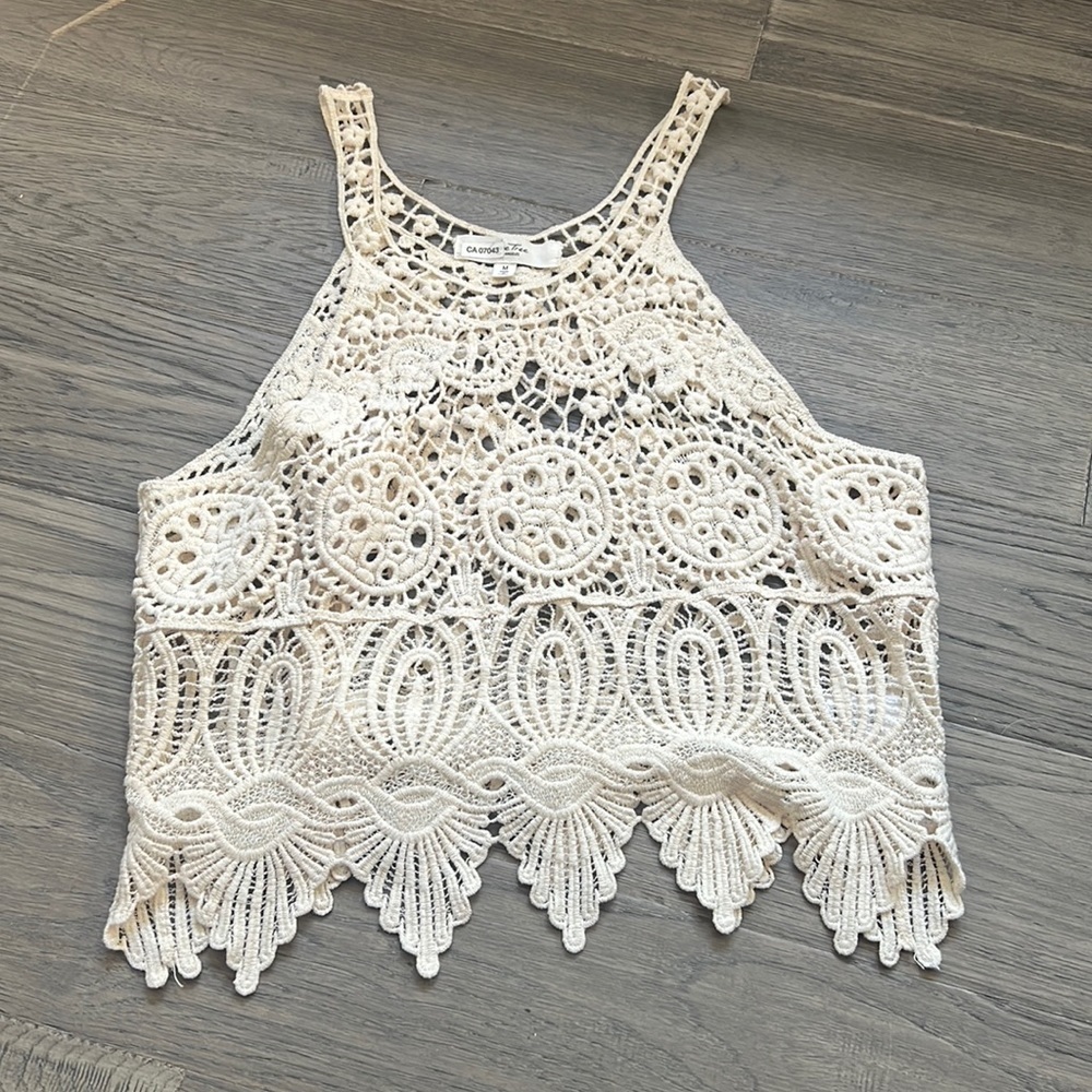 Love Tree | Cream Crochet Boho 100% Cotton Tank Top Size Medium